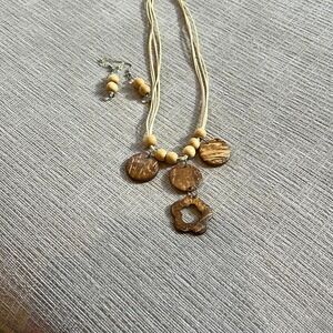 Boho cream and brown necklace with wooden charm